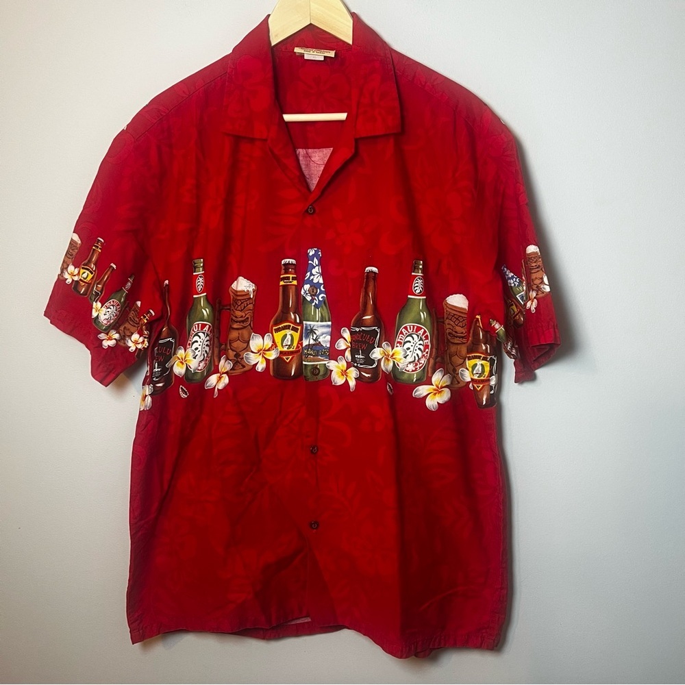 Winnie Fashion Hawaiian Shirt Men’s XL Beer Bottle Tiki Mug Honolulu Aloha Maui
